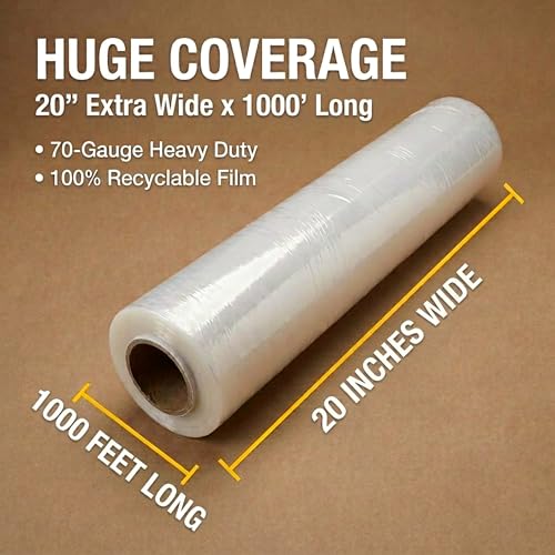 BOX USA Stretch Wrap Extra Wide Film Roll - 20 in & 1000 ft long