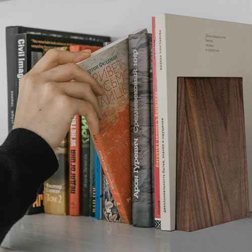 Luxdecor Walnut Book Ends Hold Heavy Books-7x6x5in Wood Bookends for Office Desk Non Skid, Decorative Walnut Bookend 2pack, Triangle Style