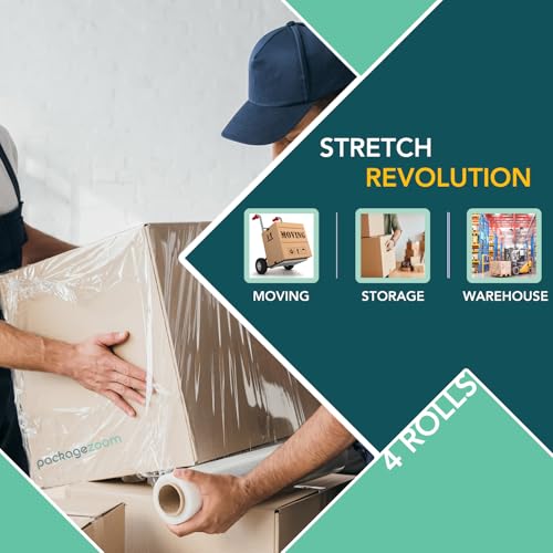 PackageZoom 4 Rolls Clear Stretch Wrap Film 18" x 1500 ft Heavy Duty Packing