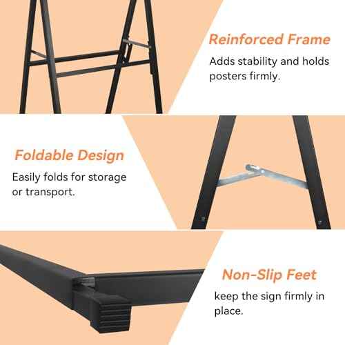 Heavy Duty A-Frame Sign 24x36 Inch Double-Sided Sidewalk Sign, Foldable Metal Sandwich Board for Outdoor Use (Frame Only)