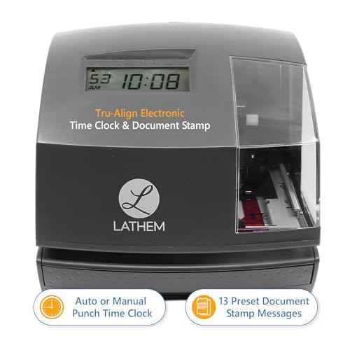 Lathem 1600e Time Clock Punch Machine & Document Stamp, Time Keeping System with Tru-Align Cards (5.7 X 6.3 X 7.2 Charcoal Gray)