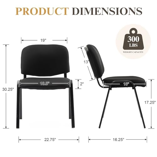 DM Furniture Stackable Office Guest Chairs – Black Mesh, Set of 5, Armless, Padded Back & Seat