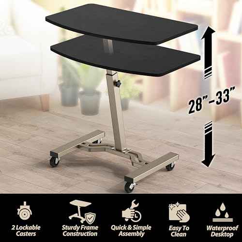 Height Adjustable Mobile Laptop Stand Desk Rolling Cart, Height Adjustable from 28'' to 33''