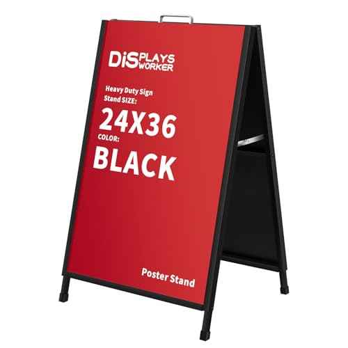 DISPLAYSWORKER Heavy Duty A-Frame Sidewalks Signs 24x36 Inch,outdoor Sandwich Board Sign Black Coated Steel Metal Double-Sided£¬Slide-in Folding (Double Side (flat-pack))