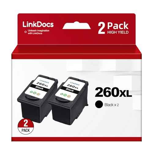 LinkDocs 260XL Black Ink Cartridges Replacement for Canon 260XL PG-260 XL Work for Canon PIXMA TS5320 TS6420 TR7020 TR7020a TS6420a All in One Wireless Printer (Black, 2-Pack)
