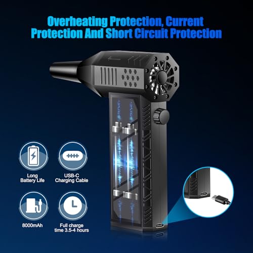 Compressed Air Duster 130000RPM Electric Air Duster Adjustable Air Blower, Cordless Turbo Fan Turbo Dryer Rechargeable Jet Dry Blower for Keyboard, PC, Car, Air Bed Outdoors and Home Cleaning