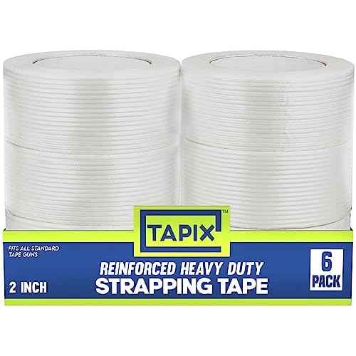 Strapping Tape 2 inch x 60 yds, (6 Pack) Fiberglass Tape Super Strong Reinforced Tear Resistant Clear Strapping Tape Holds up to 120 LB.