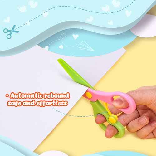 LOVESTOWN Kids Safety Scissors, 4 PCS Blunt Tip Scissor Preschool Training for Toddler & Children, Anti-Pinch Design, Child Hand Eye Coordination Development, Playdough Tools Scrapbooking Supplies