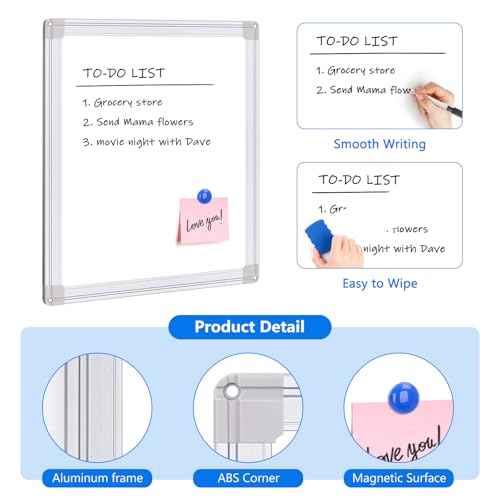Magnetic Dry Erase Board for Refrigerator, 13.8"x11.8" Small Whiteboard with Magnets, Mini Memo Boards for Kitchen, No-Scratch Rubber Coating & Easy-Clean Surface for Fridge, Wall, Locke