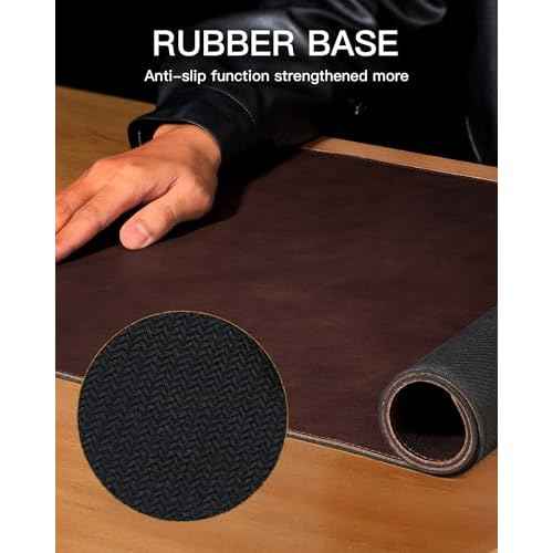 YSAGi Genuine Leather Desk Mat, 31.5"x15.8" Office Desk Pad, Thick Premium Table Pad with Stitched Line, Non-Slip Laptop Writing Pad with Rubber Base (Dark Brown, 31.5"x15.8")