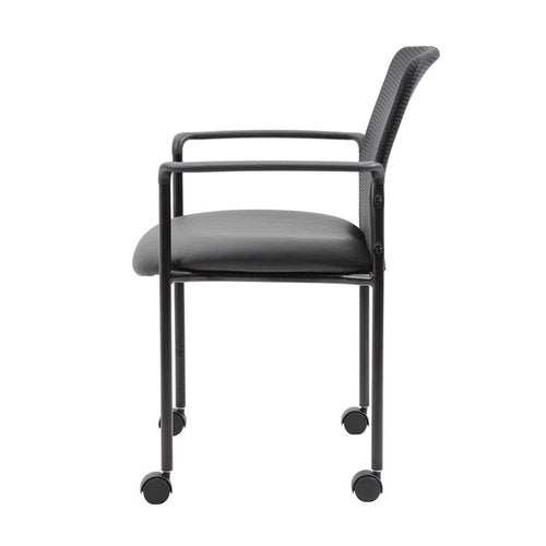 Boss Office Products Mesh and Vinyl Guest Casters Chair, Black