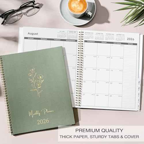 2026 Monthly Planner - 2026 Calendar Monthly Planner, JAN. 2026 - DEC. 2026, 9" x 11", Tabs & Note Pages, Spiral Binding, Thick Paper, Back Pocket