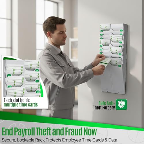 Flexzion Wall Mount Time Card Holder Rack for Employee Attendance, 20 Slots