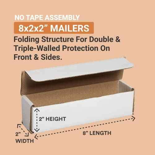 AVIDITI Shipping Boxes Small 8"L x 2"W x 2"H, 50-Pack | Corrugated Cardboard Box for Packing, Moving and Storage 8x2x2 822