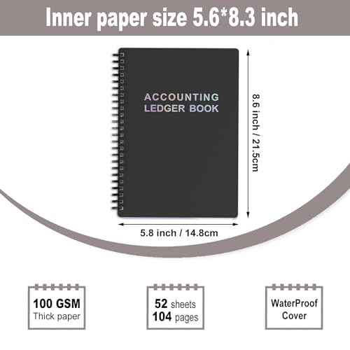 Accounting Ledger Book - A5 Check Register for Small Businesses & Personal Use, Account Book for Tracking Money, Expenses, Deposits & Balance, 5.8" x 8.6" (Black)