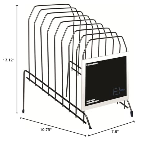 1InTheOffice Metal Incline Desktop File Sorter, 8 Compartments, Black (Black)