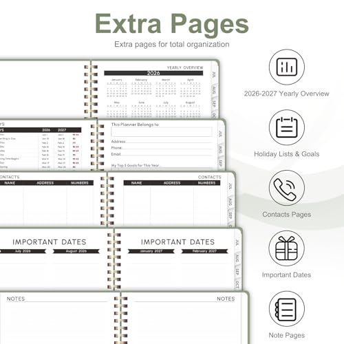 Valome 2026-2027 Academic Planner Jul 2026-Jun 2027, 6.3x8.5 inch Green Weekly & Monthly Organizer