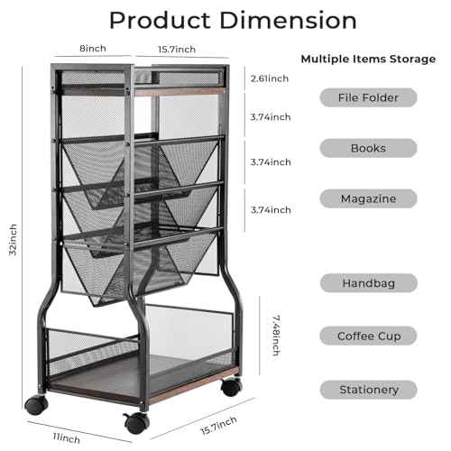 8-Tier Rolling File Cart with Lockable Wheels, Dual-Sided Storage Organizer and Bookshelf, Easy Assembly Space-Saving Cart for Home, Office & Classroom