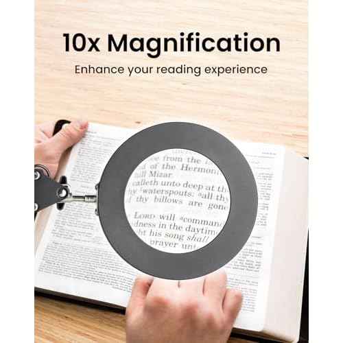 UBeesize 10X Magnifying Glass with Light and Stand, Lighted Magnifying Glasses for Close Work, Reading, Crafts, Jewelry, Sewing, Soldering, Desk Lamp with Clamp with Adjustable Brightness