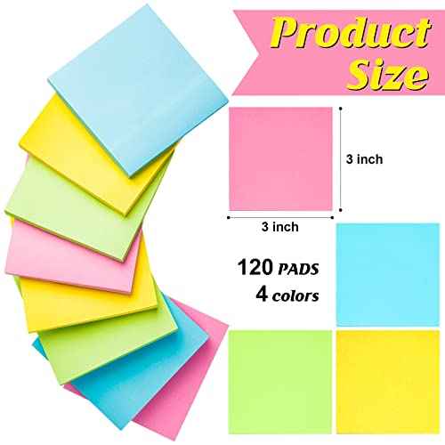 Fainne 120 Pack Sticky Notes Bulk Self Stick Note Pads Multicolor Paper Memo for Office School Supplies Student Teacher Classroom Back to School Essentials (3 x 3 Inch,Simple Color)