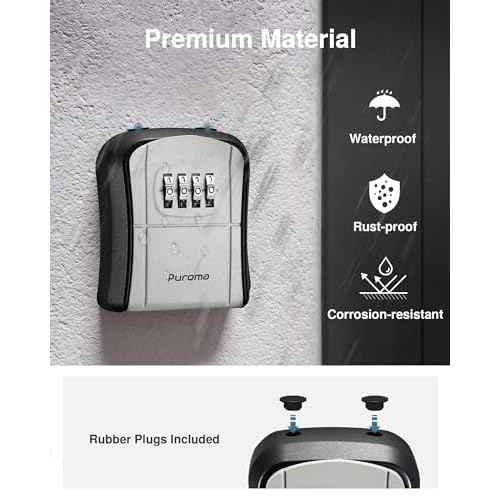 Puroma Key Lock Box, Portable Combination Lockbox Wall-Mounted Key Storage Box for House Keys, Resettable Code Safe Security Lock Box for Home, Office, Apartment Spare Key Storage (4 Pack, Gray)