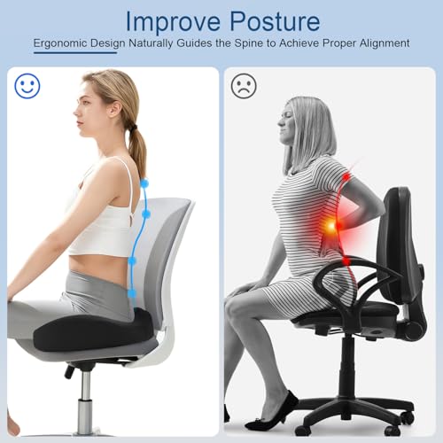 Seat Cushion for Office Chair for Wide Hip & Thigh with Firm Support, Thickened Memory Foam Sciatica Pain Relief Pillow for Proper Posture, Ergonomic Tailbone Pain Relief Cushion for Car Seat, Home
