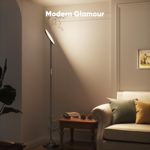 SIBRILLE Black 36W Dimmable LED Floor Lamp with Remote, 350° Rotating Head, Modern Tall Reading Lamp for Living Room & Bedroom