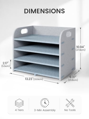 Fluxynara 4-Tier Felt Desk Organizer with Handles - Office Paper Storage