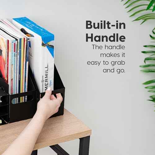 IRIS USA Metal Magazine File Holders, 6 Pack, for Letter/Legal File, Durable Vertical Desktop File Paper Organizer, File Storage Box Stand Rack for Document Notebook Binder Home Work Office, Black