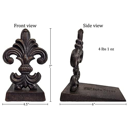 Lulu Decor, Cast Iron Fleur De Lis Door Stop, Royal Door Stopper in Antique Black Finish, 4lbs 1oz