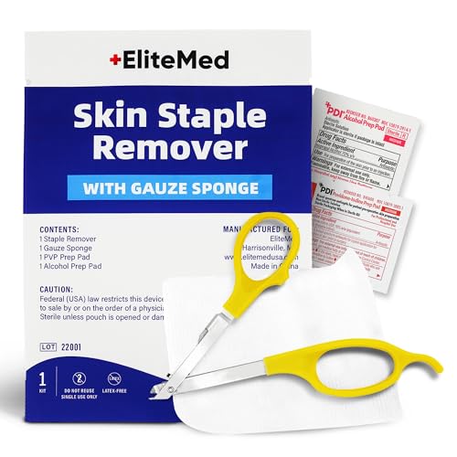 EliteMed Premium Sterile Staple Removal Kit – Includes Remover, PVP & Alcohol Pads, Gauze