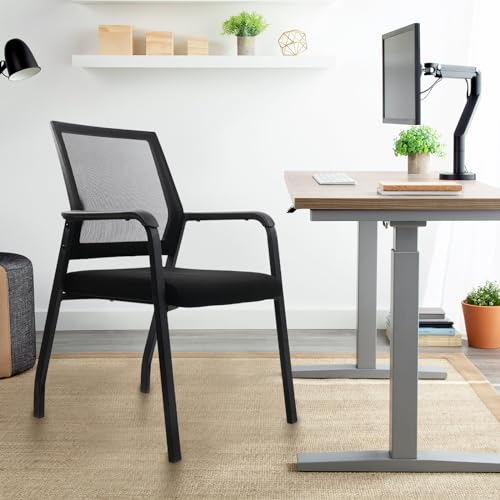 KLASIKA Desk Chair No Wheels - Fixed Back Ergonomic Guest Chair with Lumbar Support, 2.7" Thick Seat, Black