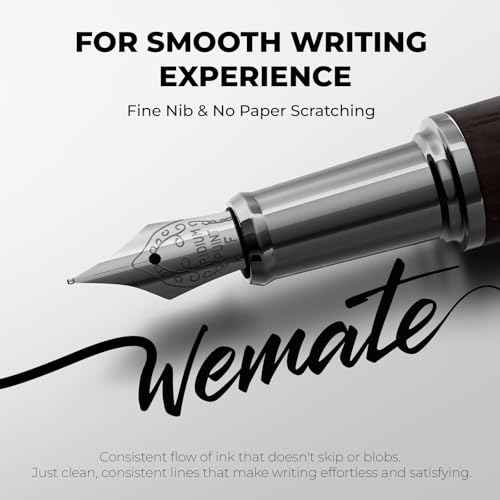 WEMATE Wood Fountain Pen with Ergonomic Grip, Fine Nib, 20 Ink Cartridges(10 Black&10 Blue), 1 Ink Converter, Smooth Writing&No Skips, Office Gift for Men, Professional