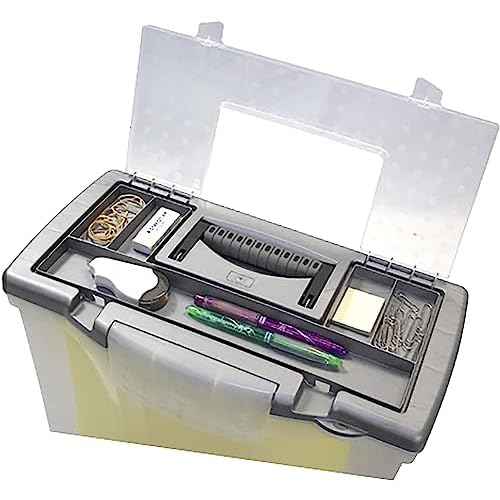 Storex Portable File Box with Organizer Lid, 17.13 x 9.63 x 11 Inches, Frosted/Silver (61511A01C)