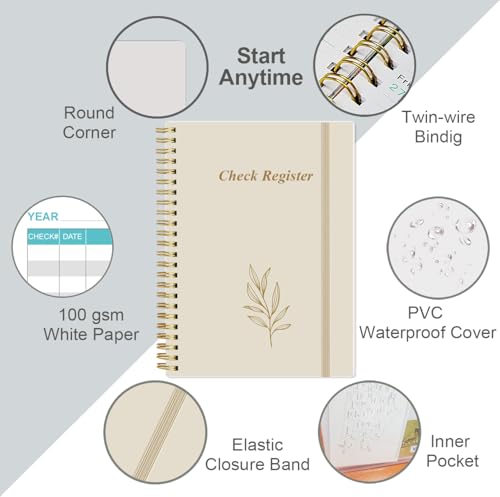 A5 Check Register Notepad Beige, 3480 Entries Personal & Small Business Ledger
