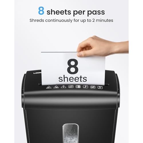 8-Sheet Micro Cut Paper Shredder P-4 High Security for Home Office Use with Handle, Shreds Credit Card/Staple 4 Gallons(Black) Visual Window Wastebasket