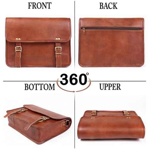 Small Brown Genuine Leather Messenger Bag Crossbody Satchel, Perfect for iPad & Small Laptop, Vintage Distressed Shoulder Bag (14 INCH)