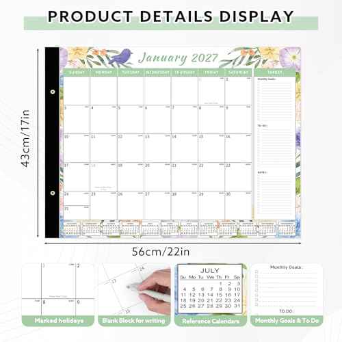 Desk Calendar 2026-2027, 22" x 17" 18 Month Wall Calendar Runs from January 2026 to June 2027 Large Desktop Calendar for Home Office Planning Personal Organisers, Flower Style