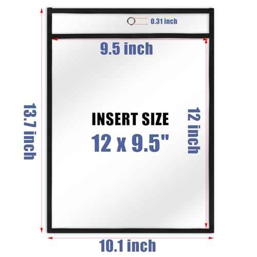 Job Ticket Holders 9x12, 30 Pack Heavy Duty Sheet Protectors Plastic Paper Sleeves 8.5 x 11 Clear Document Protectors Dry Erase Pocket Sleeves Document Holder for Shop Office Classroom Home, Black