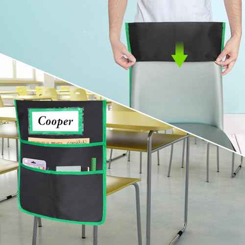 12 Pack Classroom Chair Pockets 19x16.8 Inch Chairback Buddy Pocket Chart Seat Back Organizer Student Storage with Lable Slot for Classroom Kindergarten School Home