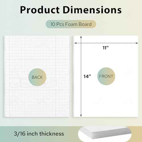 Golden State Art, 11x14 One Side Self Adhesive White Foam Boards 10 Pack 3/16" Thick Lightweight but Sturdy Self Sticky Foam Boards for Projects, Pictures, Decorations and Craft Display