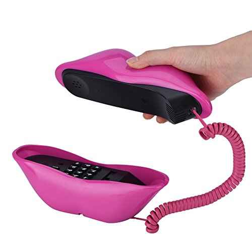 Lips Telephone Novelty Rose Red Mouth Lip Shaped Phone Landline Cute Shining Desk Corded Phone for Home Hotel Office Decoration Kids Girls Gift