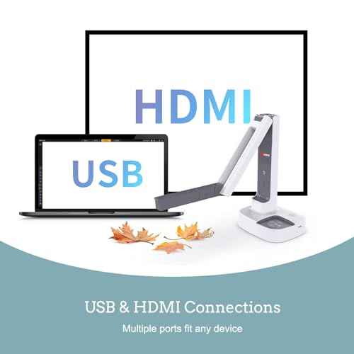 JOYUSING V513 HDMI/USB 13MP Dual Mode Document Camera for Teacher, Auto Focus, LED Light for Real-time Projection, Video Recording, Distance Learning, Works with and Without a Compute