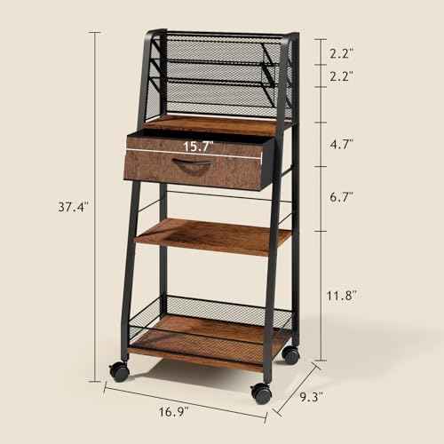 3 Tier Rolling Cart - Metal Utility Cart with Storage Drawer and Wheels, Versatile Art & Craft Organizer for Home, Office, or Studio - Ideal for Storing Brushes, Paints, and Supplies