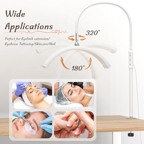Half Moon Light with Clamp, LED Manicure Table Lamp, Desk Lamp for Nail Desk, Eyelash Extensions, Skincare and Tattoo, 5 Brightness Levels and 5 Color Modes, Remote Control (White)
