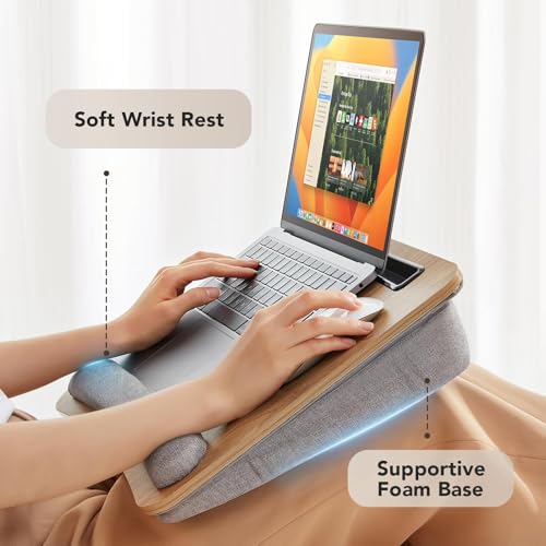 HUANUO Wooden Grain Laptop Lap Desk with Cushion, Fits 15.6", Medium