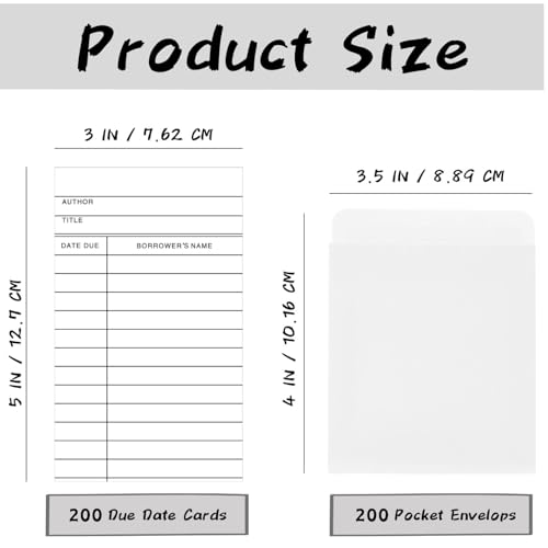 Apprabbr 400 Pcs Library Card Pockets & Due Date Cards Set 3x5 White