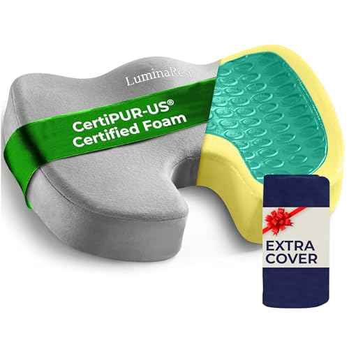 LuminaRest¢ç Comfortable Gel Seat Cushion for Long Sitting ? CertiPUR-US¢ç Certified Memory Foam ? Premium Gel Tailbone Pain Relief Cushion, Adaptable for Office, Car, Airplane & Wheelchair ? (Gray)