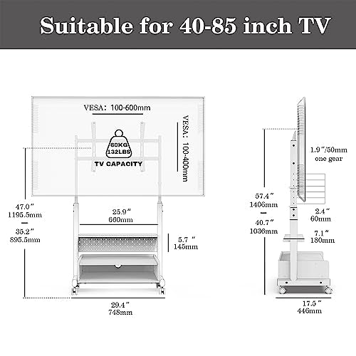 FITUEYES Walnut Rolling TV Floor Stand for 40-85in TVs, Height Adjustable