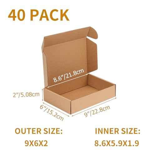 PHAREGE 9x6x2 inch Shipping Boxes Bulk 40 Pack Brown, Tab Lock Tuck Top Mailer Boxes for Packaging Small Business, Small Cardboard Gift Boxes for Wrapping Mailing Present